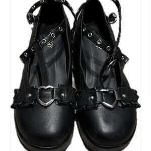 Chic Black platforms with Heart and Bat Accents